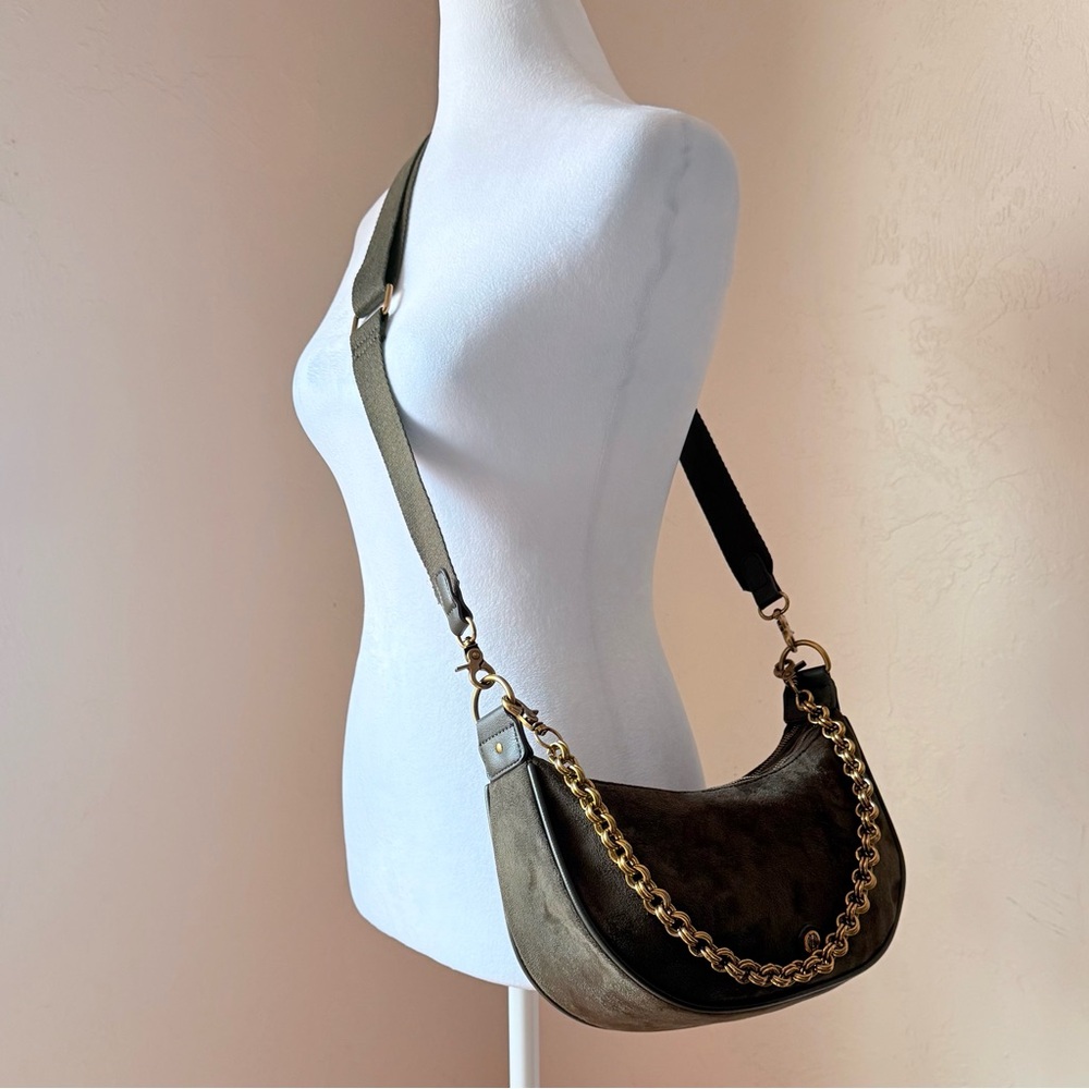 House of Harlow 1960 Valerie Crossbody Green Faux Suede Double Zip Shoulder Bag